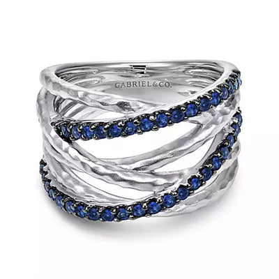 Sterling Silver .57ctw Ribbon Style Sapphire Ring