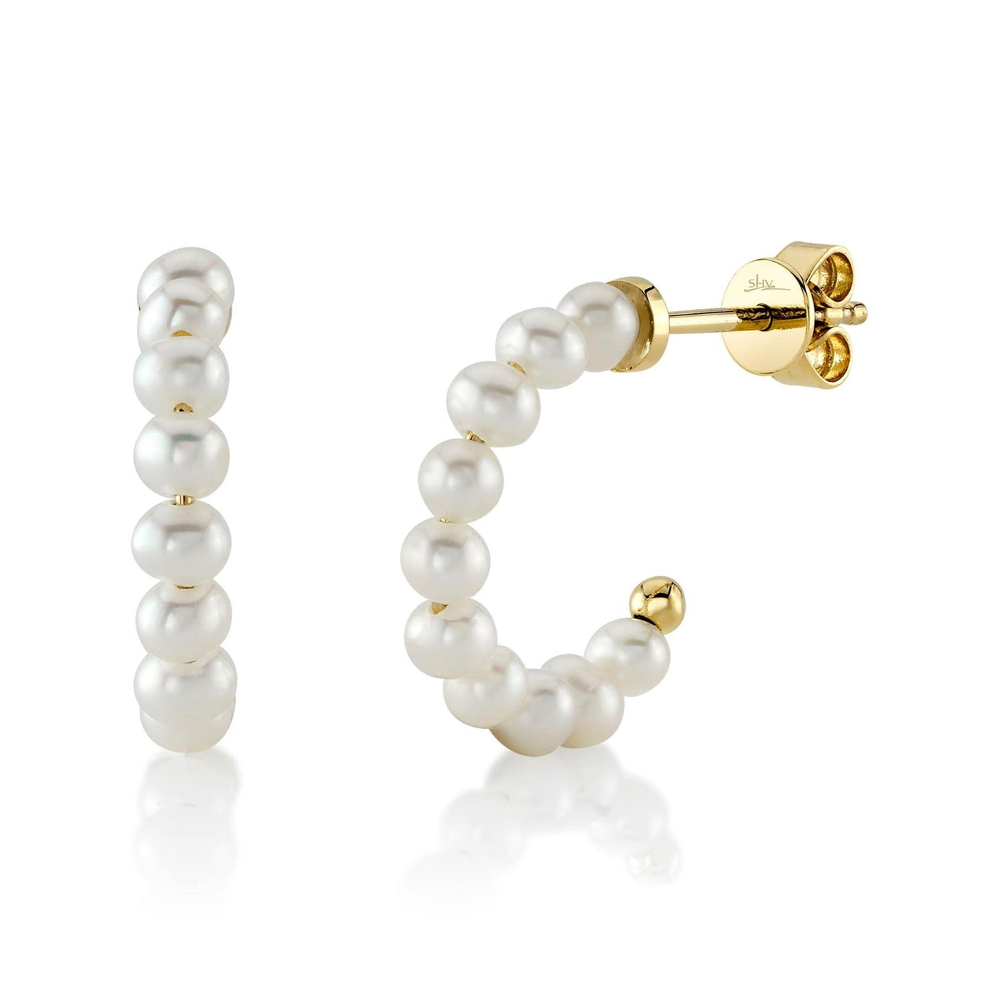 Shy Creation 14K Yellow Gold Fancy Hoop Style Earrings Featuring Cultured Pearls
