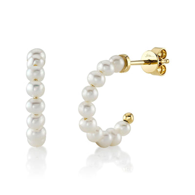 Shy Creation 14K Yellow Gold Fancy Hoop Style Earrings Featuring Cultured Pearls