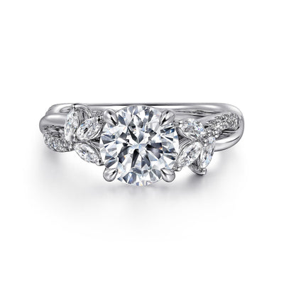 Gabriel - Floral Collection 14K White Gold 0.40ctw 4 Prong Style Diamond Semi-Mount Engagement Ring