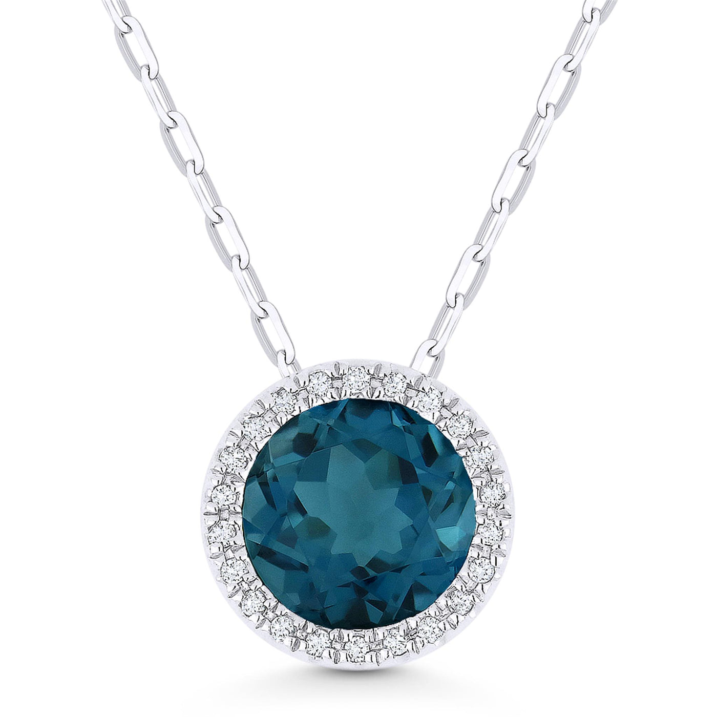 Madison L 14K White Gold 1.59ctw Halo Style Blue Topaz Necklace