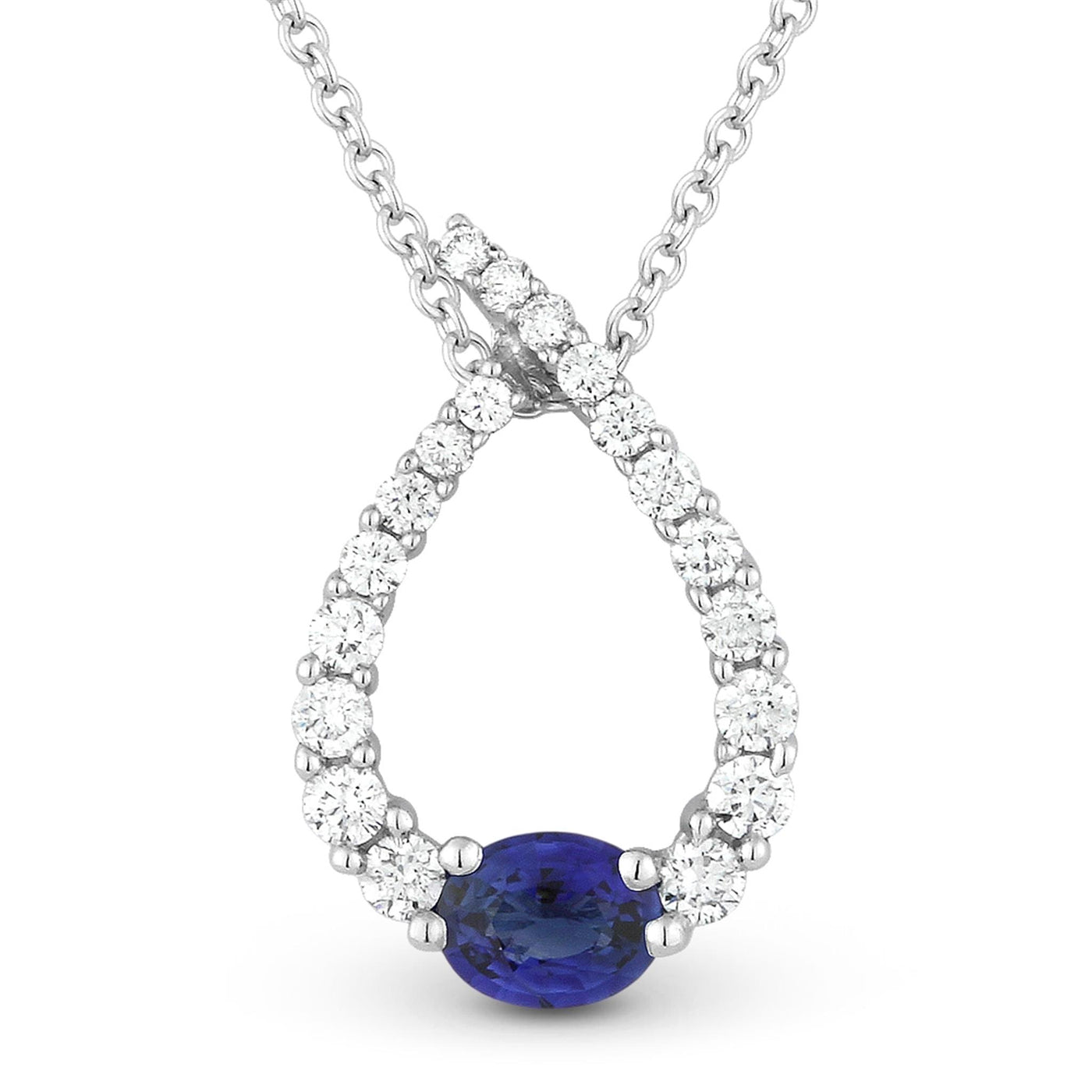 14K White Gold .57ctw Tear Drop Bypass Frame Style Sapphire Necklace