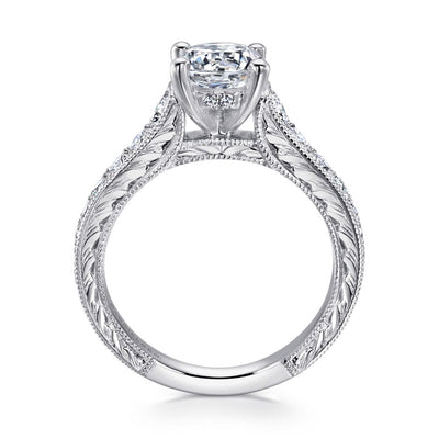 Gabriel 14K White Gold .56ctw Vintage Inspired Style Diamond Semi-Mount Engagement Ring