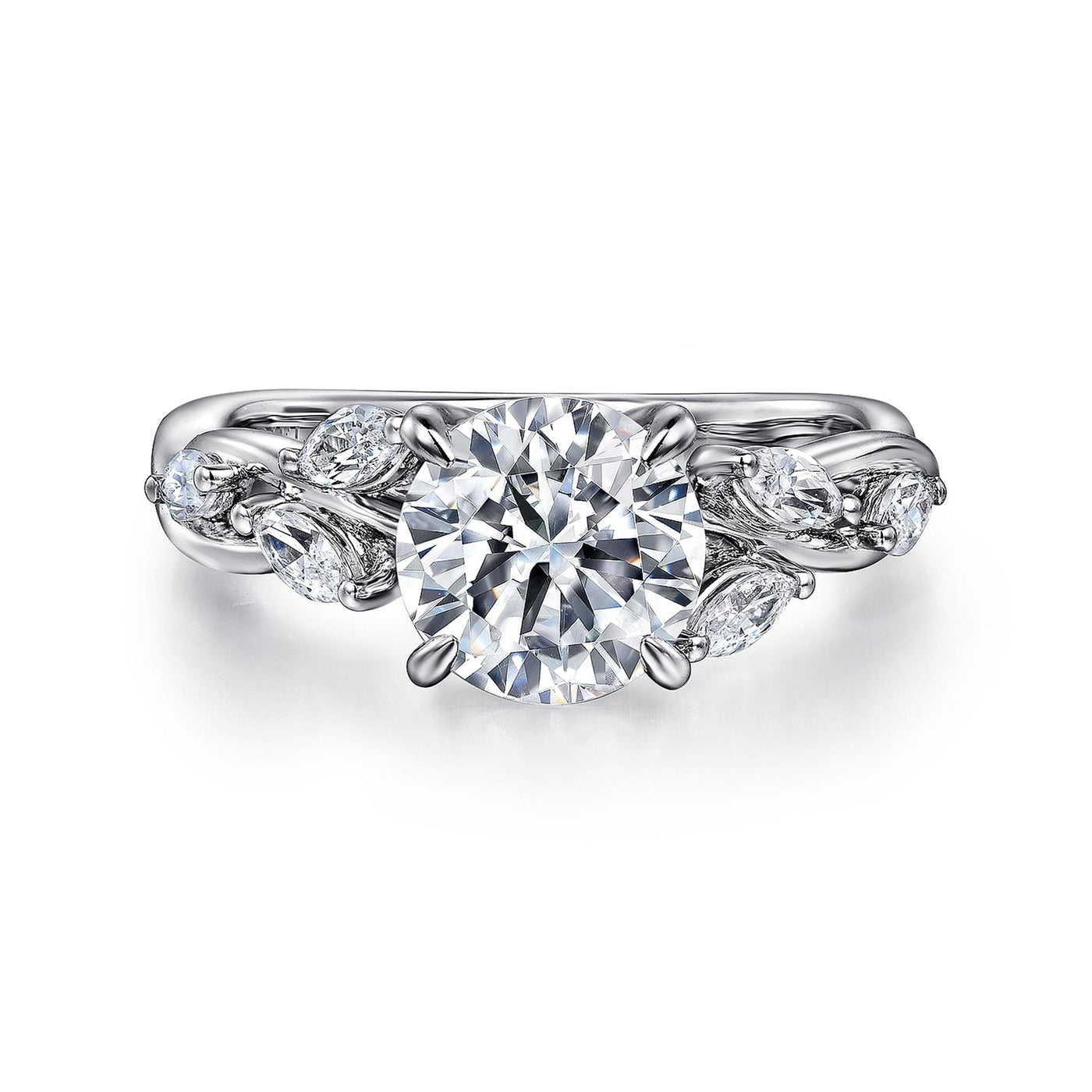 Gabriel - Floral Collection 14K White Gold 0.35ctw 4 Prong Style Diamond Semi-Mount Engagement Ring