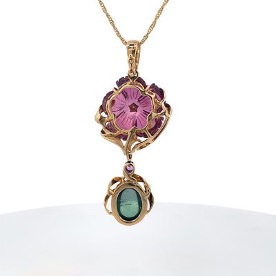 Estate 14K Yellow Gold 20.48ctw Floral Style Tourmaline Necklace