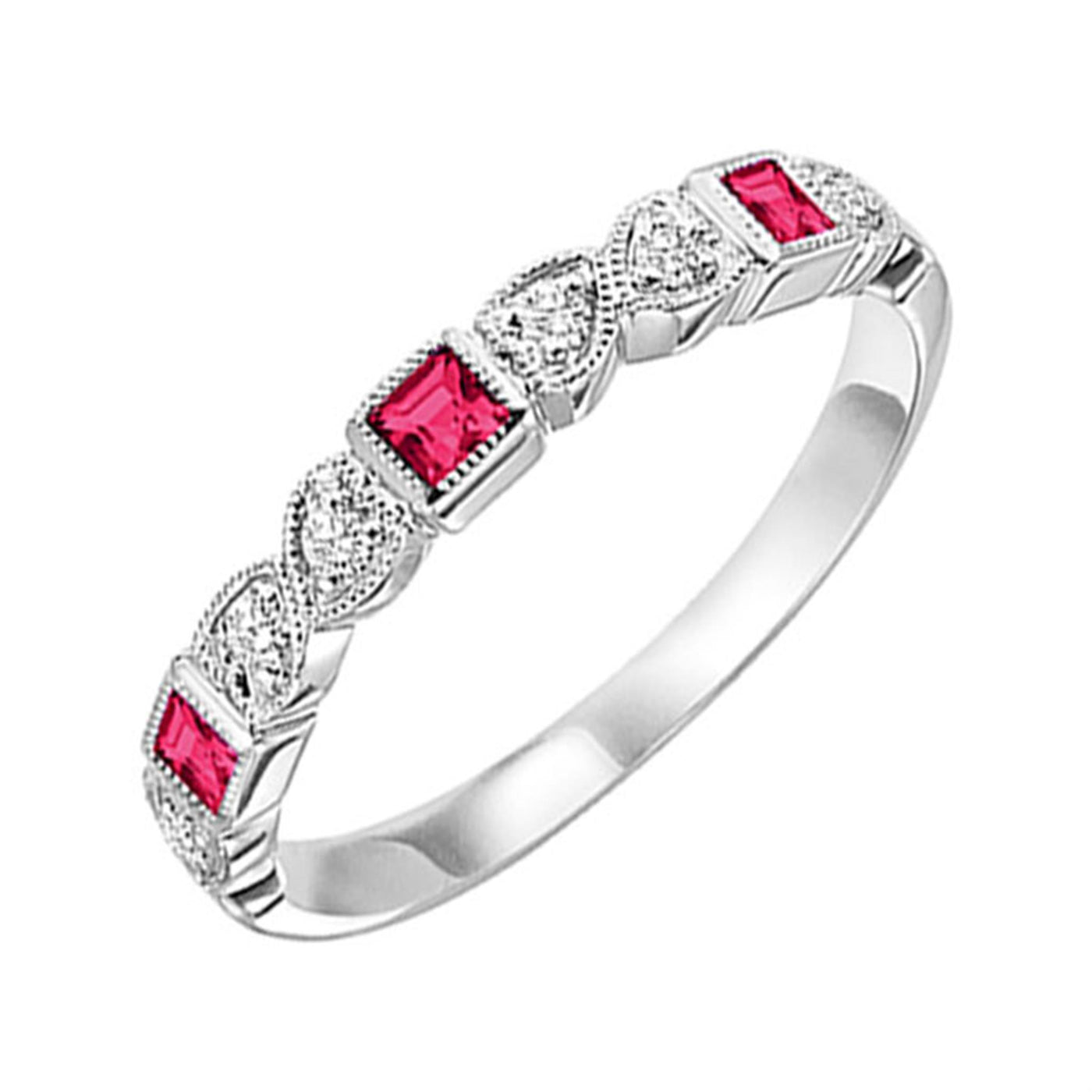 10K White Gold .20ctw Vintage Style Ruby and Diamond Ring