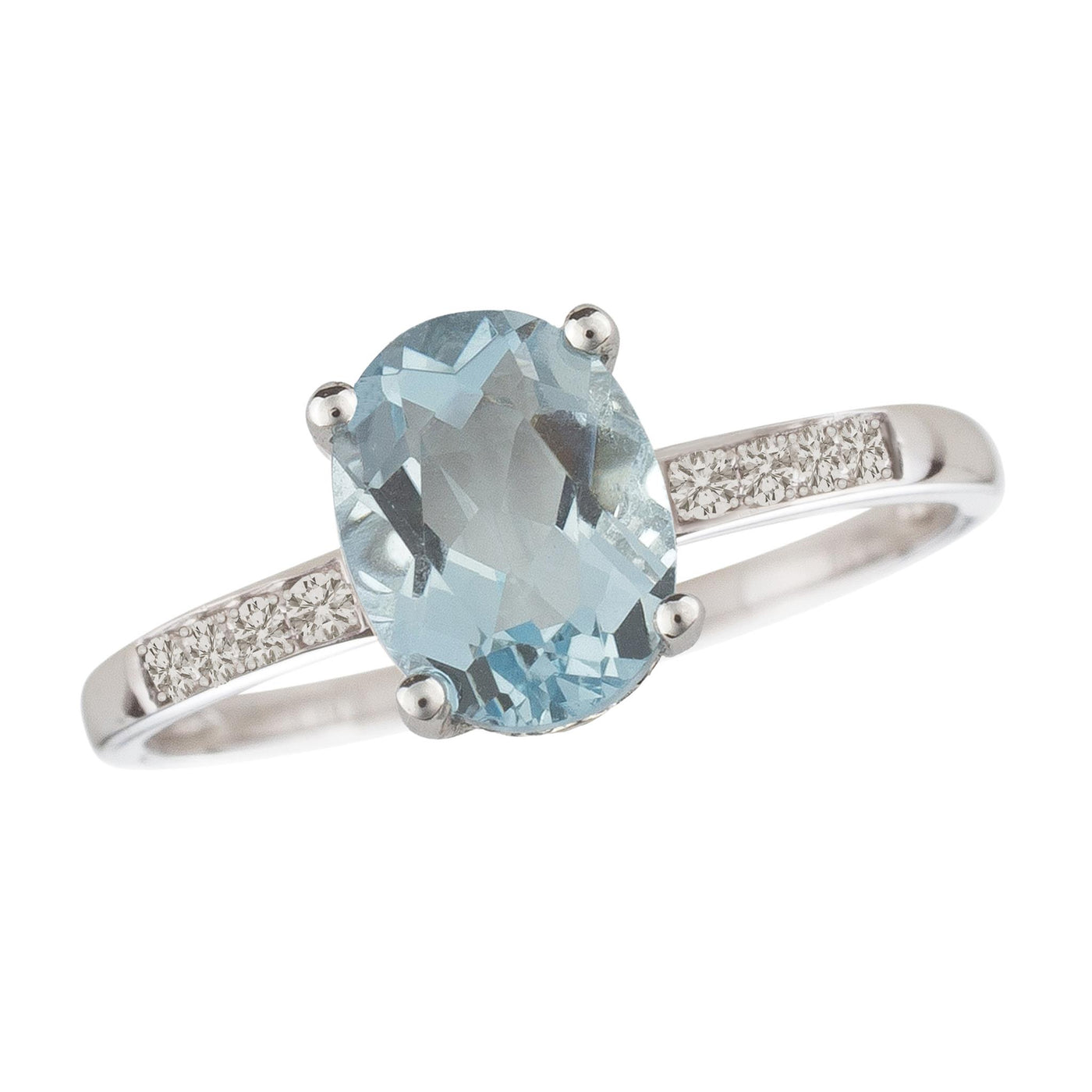 14K White Gold 1.02ctw Traditional Style Ring with Aquamarine and Diamonds