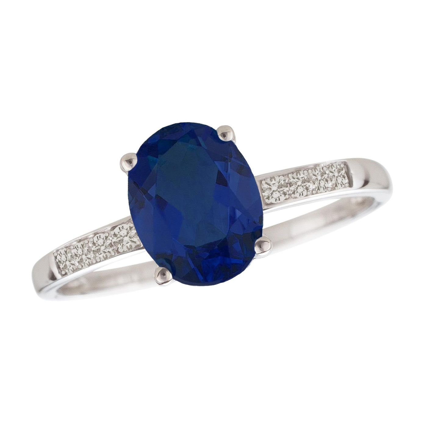 14K White Gold .93ctw Traditional Style Ring with Sapphire and Diamonds