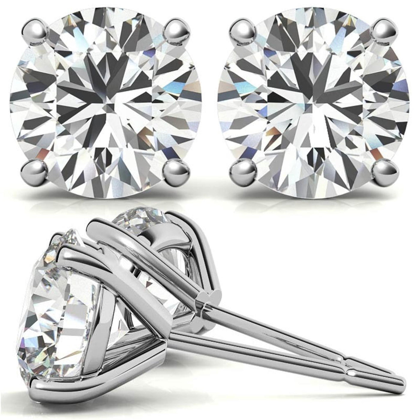 14K White Gold 1.82ctw Diamond Stud Earrings in Four Prong Martini Settings