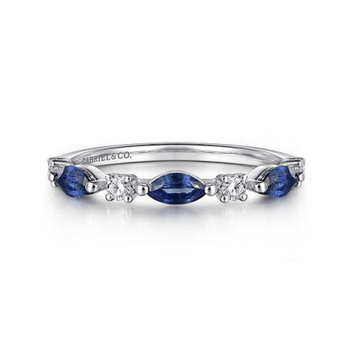 Gabriel 14K White Gold 0.62ctw Multi Stone Style Sapphires and Diamonds Ring