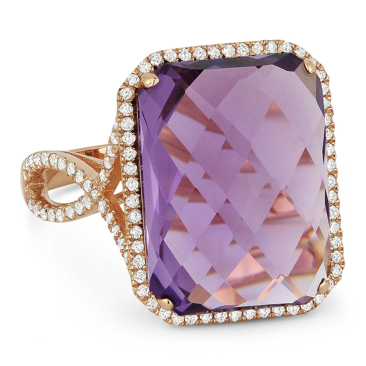 Madison L 14K Rose Gold 9.14ctw Halo Style Amethyst and Diamonds Ring