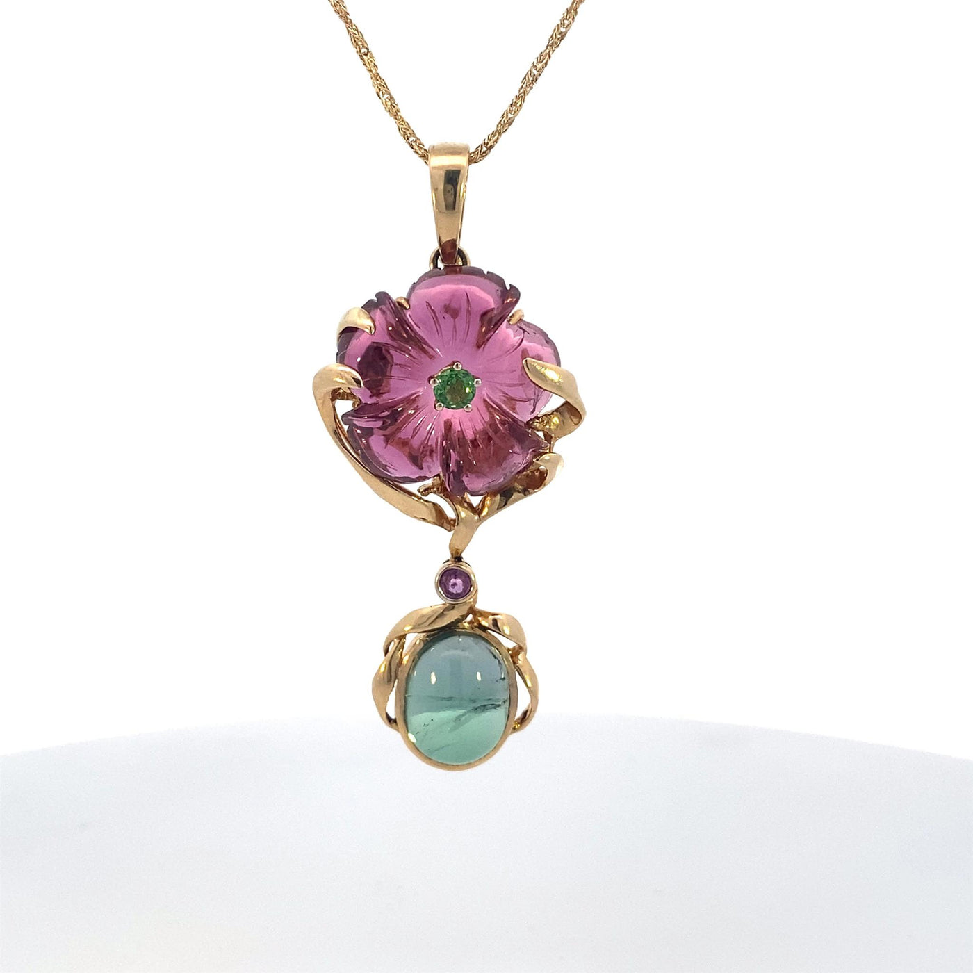 Estate 14K Yellow Gold 20.48ctw Floral Style Tourmaline Necklace