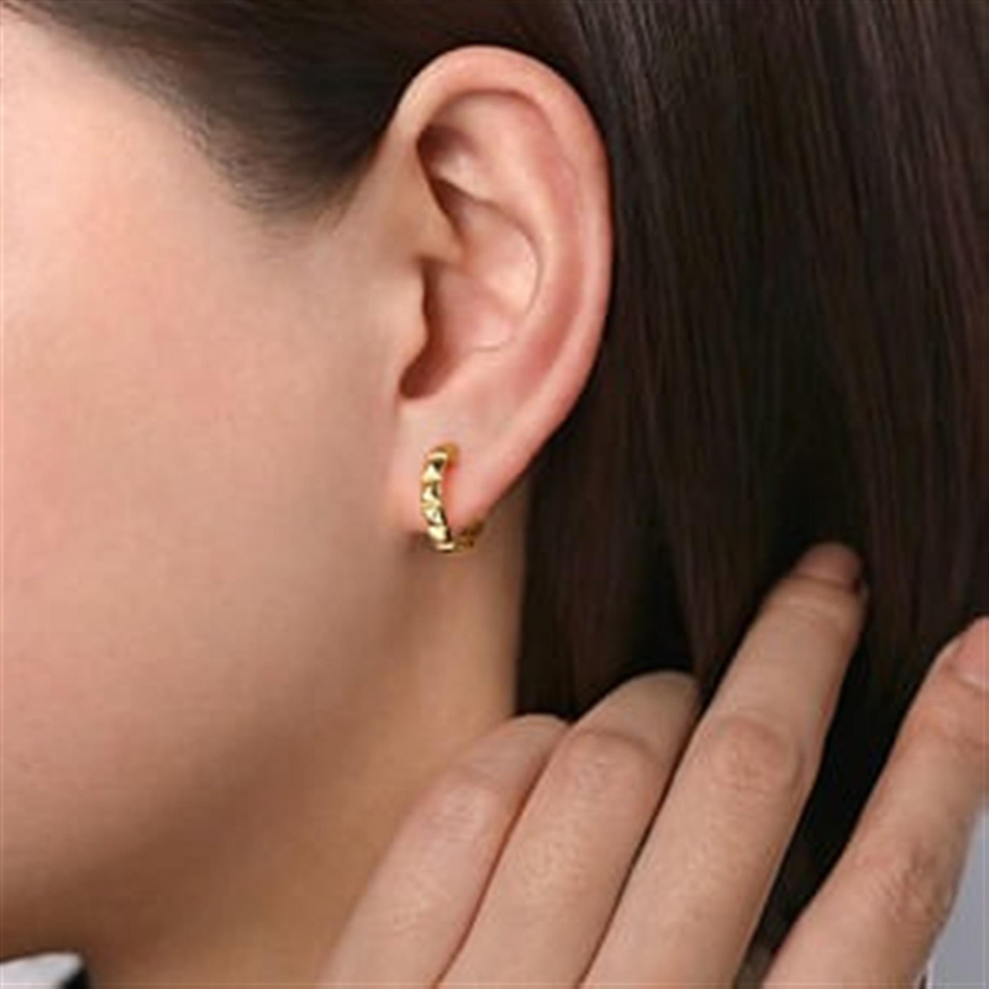 Gabriel 14K Yellow Gold 4mm x 15mm Grommet Pattern Huggie Style Earrings