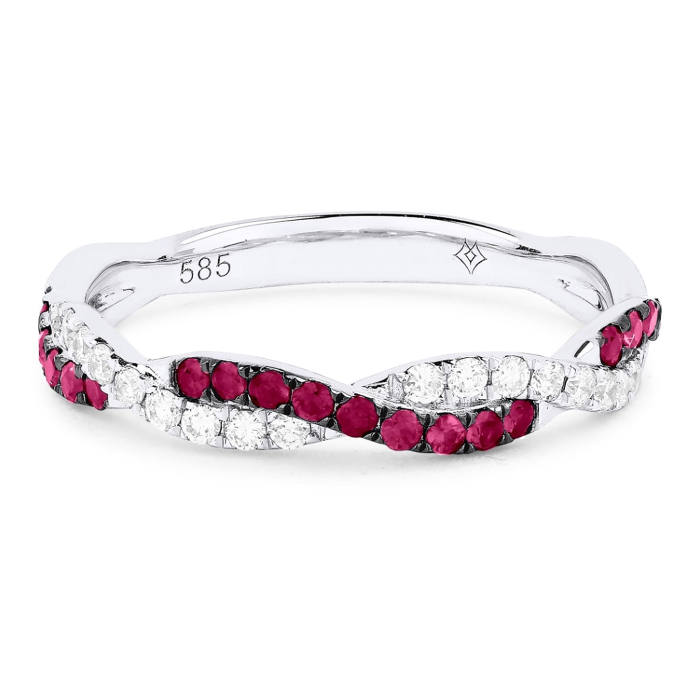 14K White Gold .43ctw Band Style Ruby Ring with Diamonds