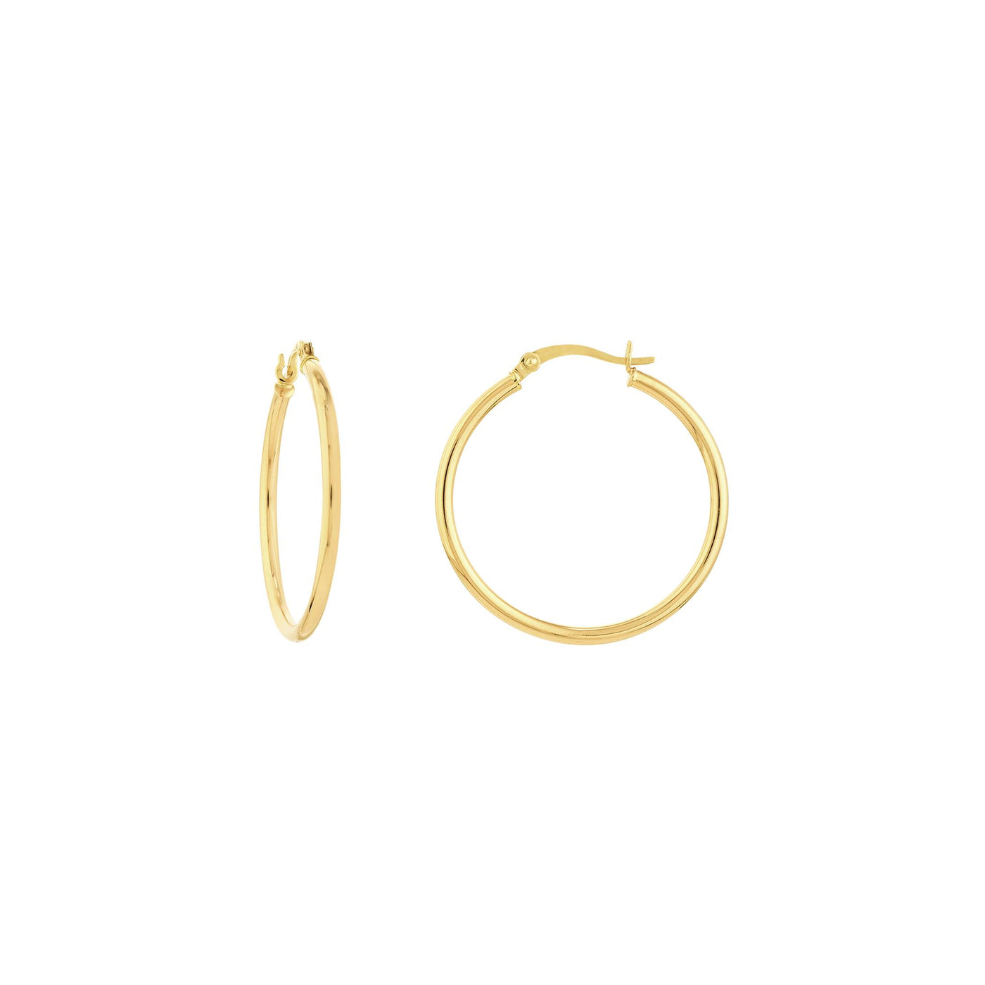 14K Yellow Gold 2mm x 30mm Round Tube Design Round Hoop Style Earrings