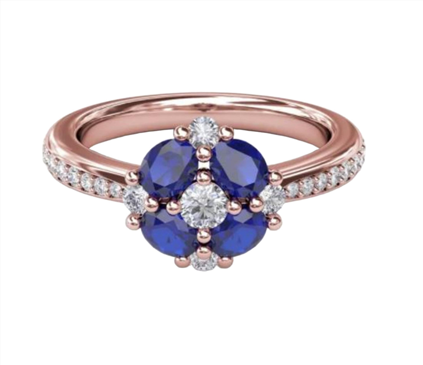 14K Rose Gold 1.08ctw Halo Style Sapphire Ring with Diamonds