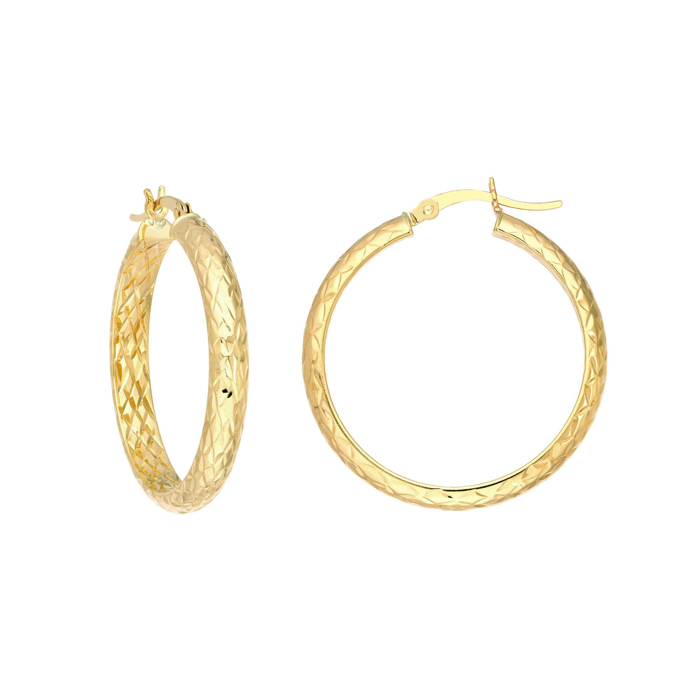 14K Yellow Gold 4mm x 30mm Half Round Round Hoop Style Earrings