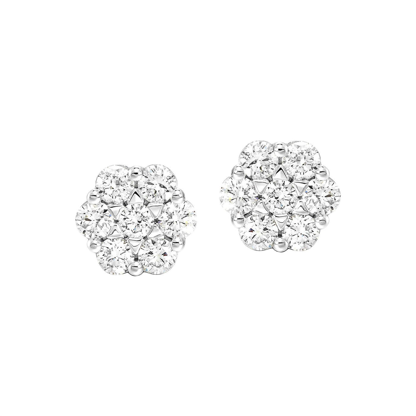 14K White Gold .50ctw Traditional Cluster Style Diamond Earrings