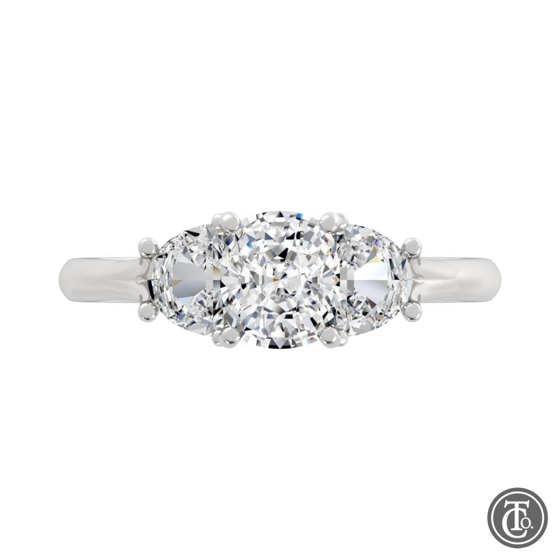 Three Stone Semi-Mount Engagement Ring with Half Moon Diamond Accents