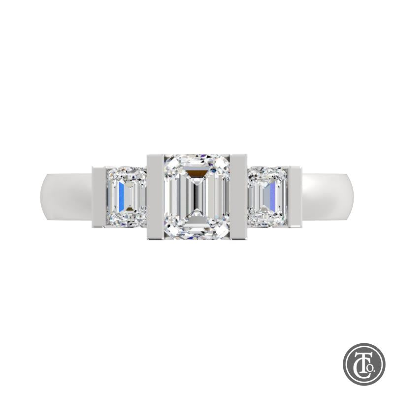 Emerald Cut Diamond Three Stone Semi-Mount Engagement Ring
