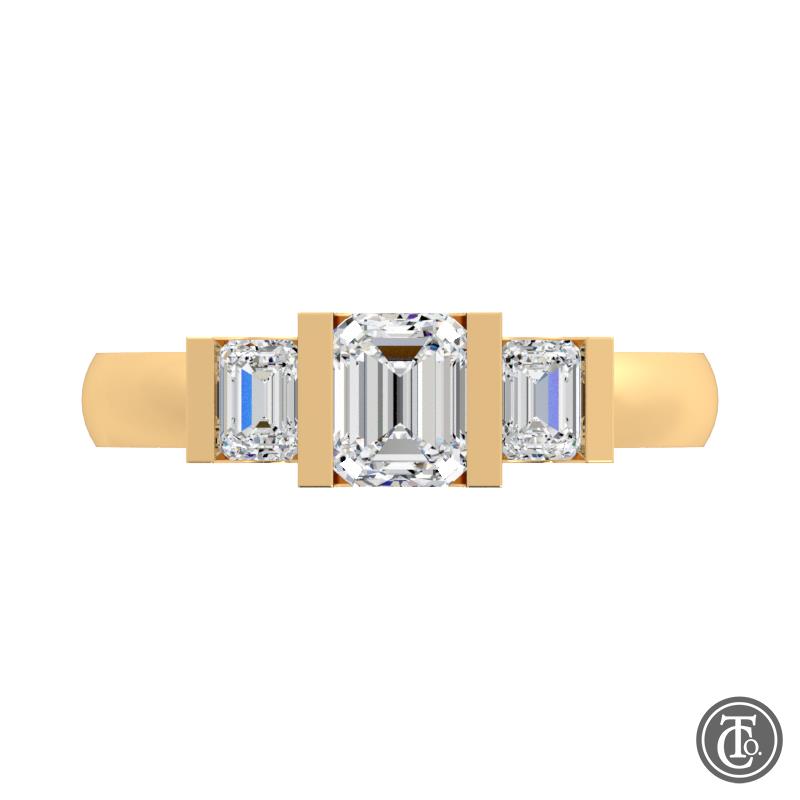Emerald Cut Diamond Three Stone Semi-Mount Engagement Ring