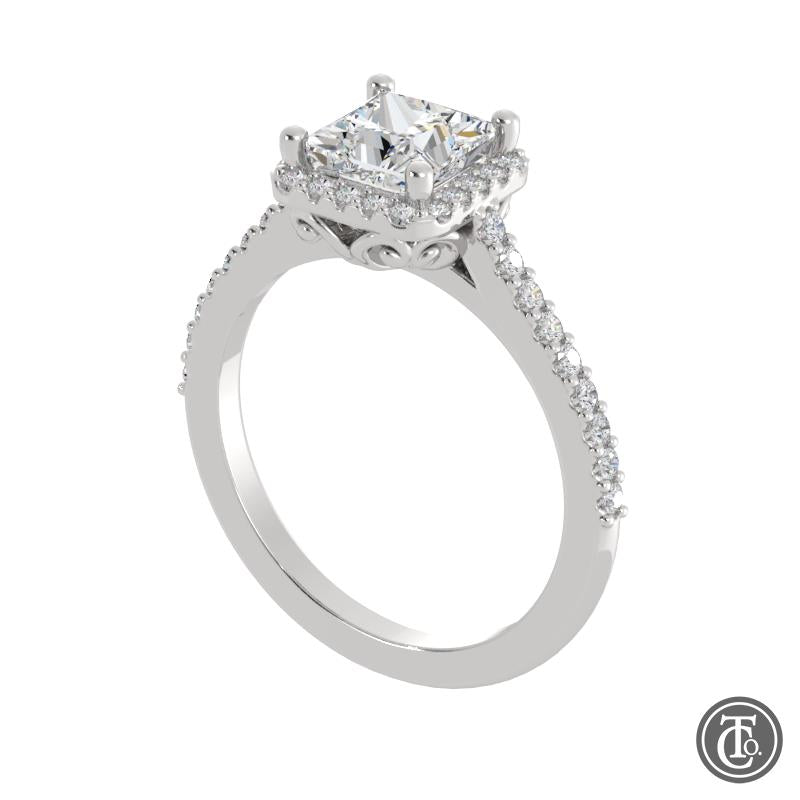 Princess Halo Semi-Mount Engagement Ring with Diamond Accents