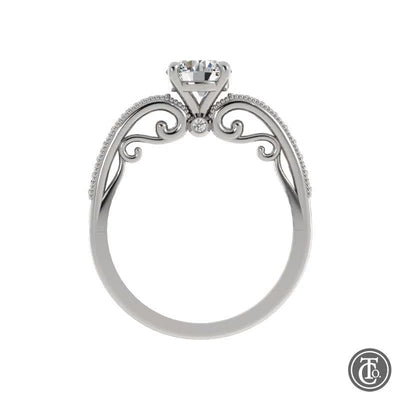 Solitaire Semi-Mount Engagement ring with Diamond, Milgrain, and Scroll Accents