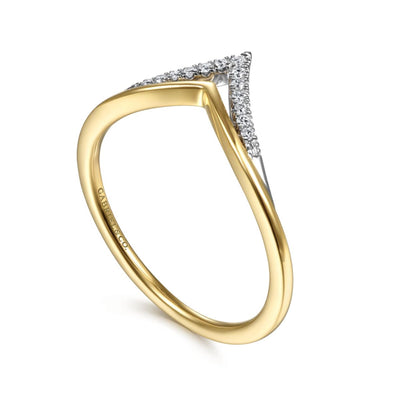 Gabriel 14K White & Yellow Gold 0.06ctw Chevron Diamond Fashion Ring