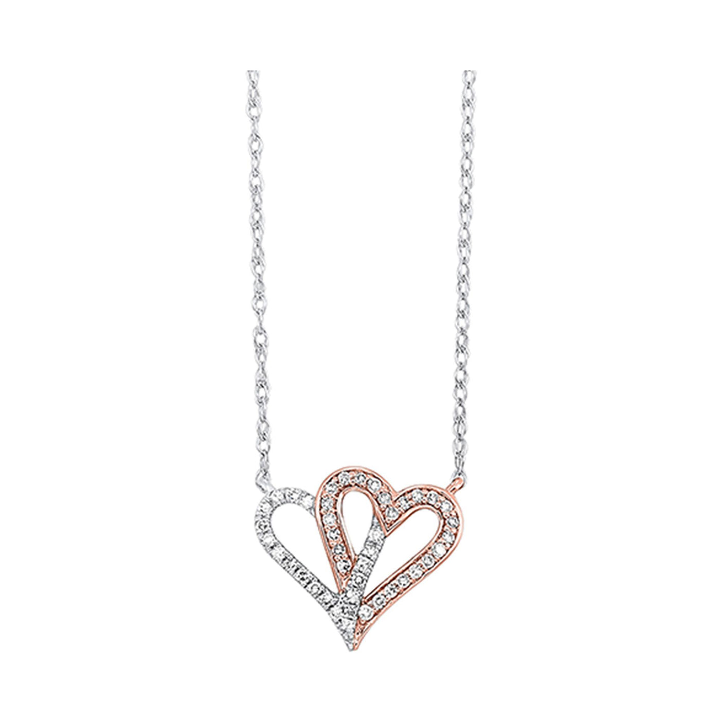 10K White & Rose Gold .10ctw French Set Heart Style Diamond Pendant