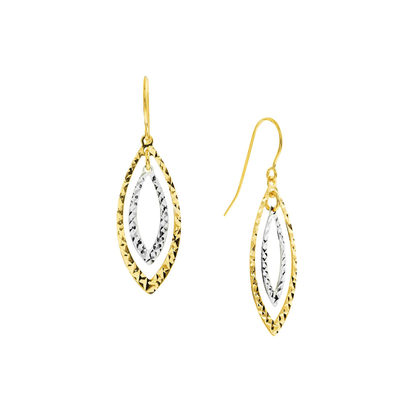 14K White & Yellow Gold Fancy Dangle Style Earrings
