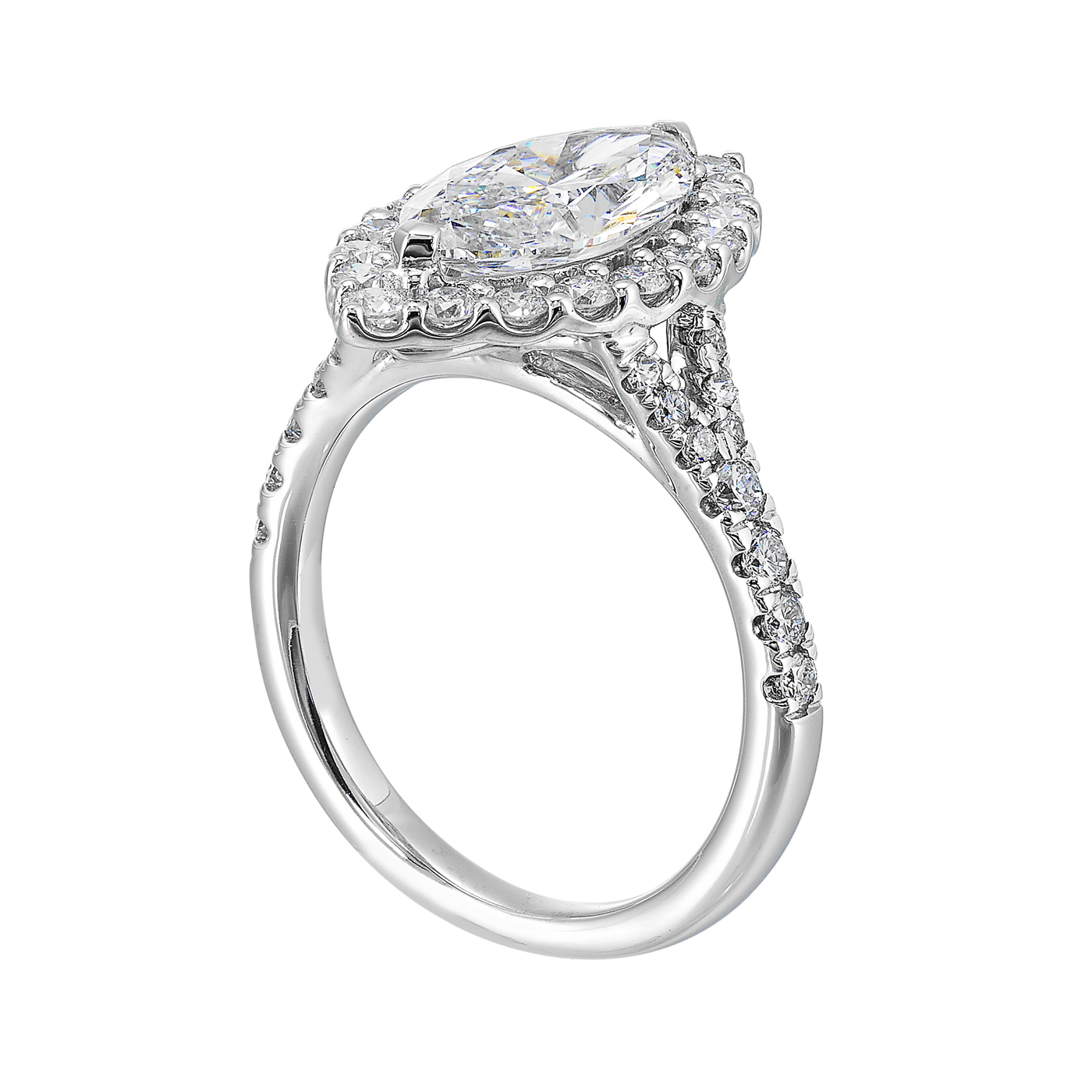 14K White Gold 2.88ctw Marquise Halo Lab Grown Diamond Engagement Ring