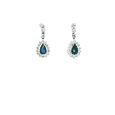 Estate 18K White Gold 1.04ctw Drop Style Pear Sapphires and Diamonds Earrings