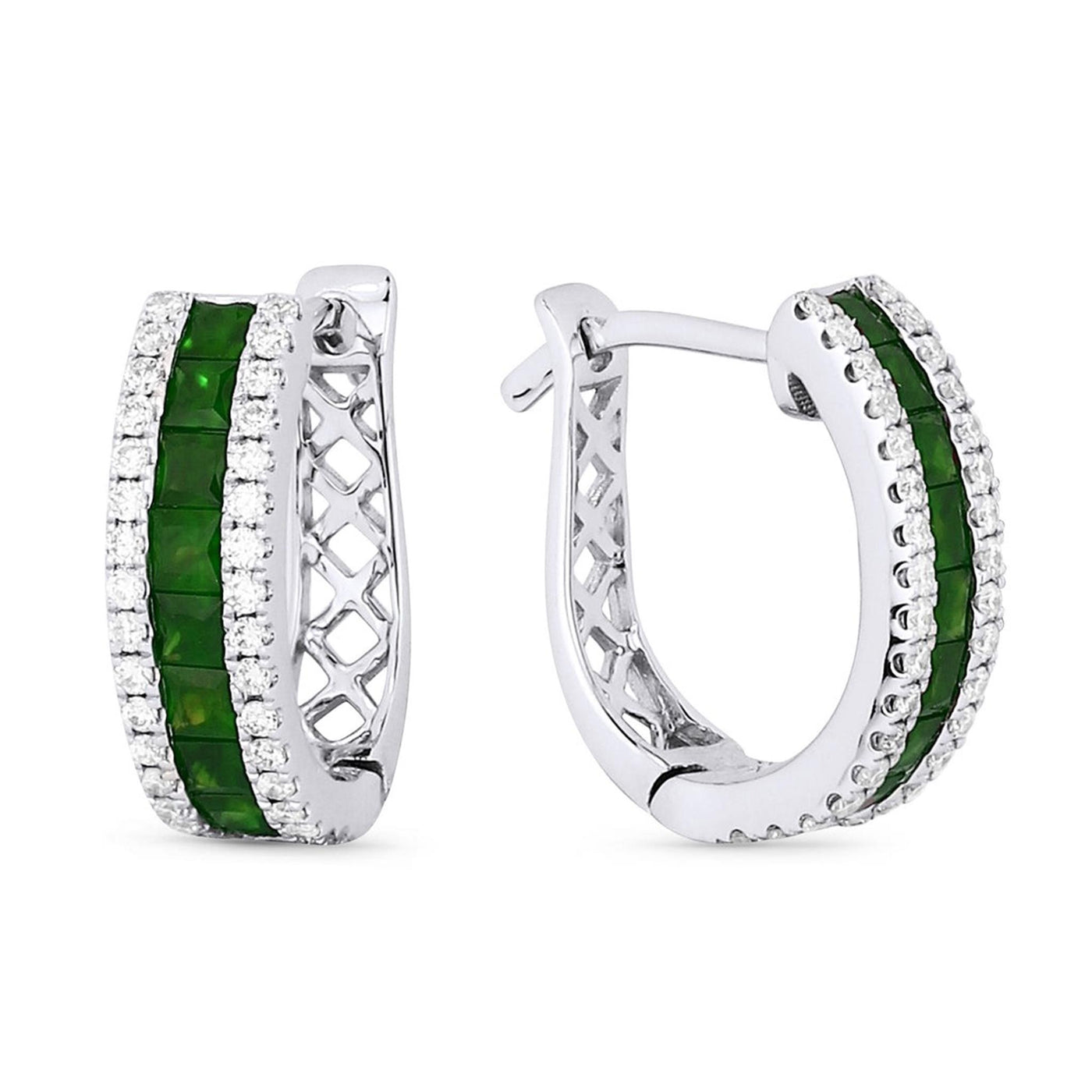 Madison L 14K White Gold 0.82ctw Fancy Hoop Style Princess Emerald and Diamond Earrings