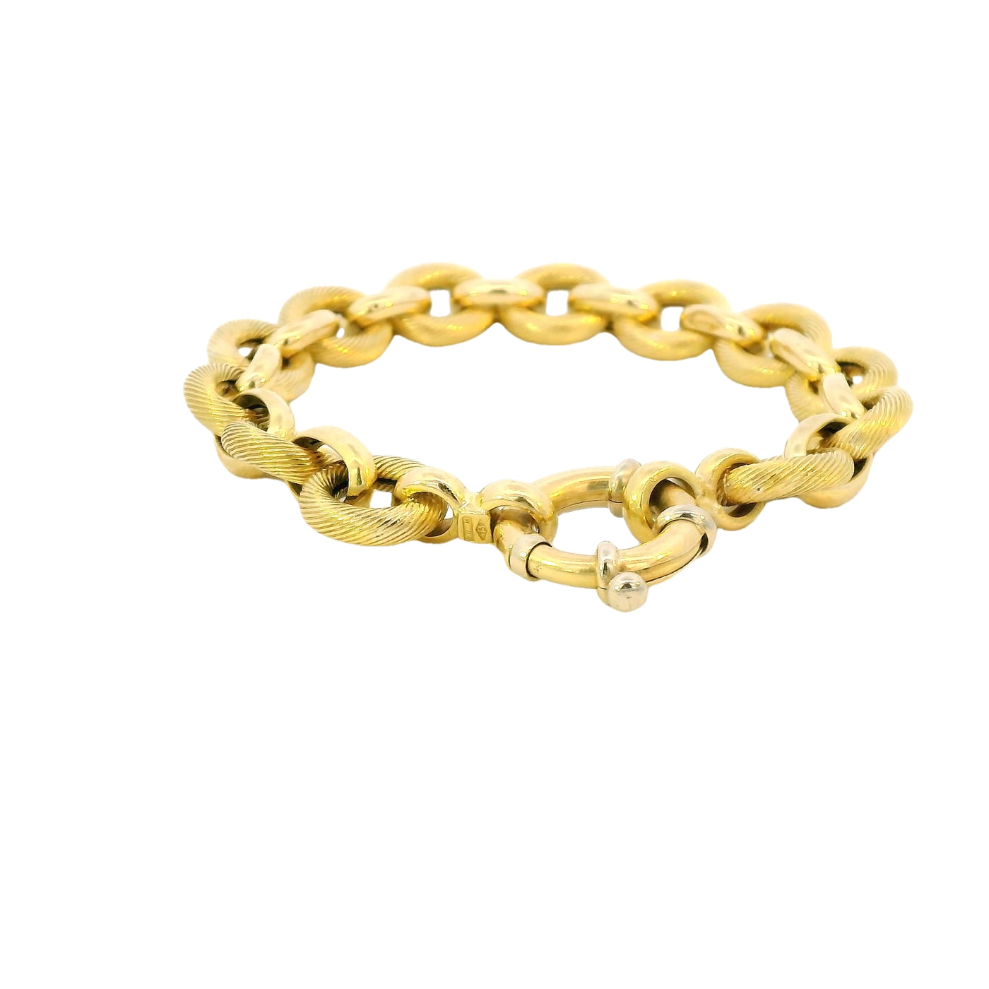 Estate 18K Yellow Gold 7.75" Semi-Solid Fancy Link Oval Link Fashion Bracelet