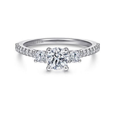 Gabriel 14K White Gold .45ctw Three Stone Style Diamond Semi-Mount Engagement Ring