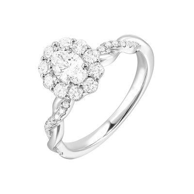 14K White Gold 0.95ctw Oval Halo Lab Grown Diamond Engagement Ring
