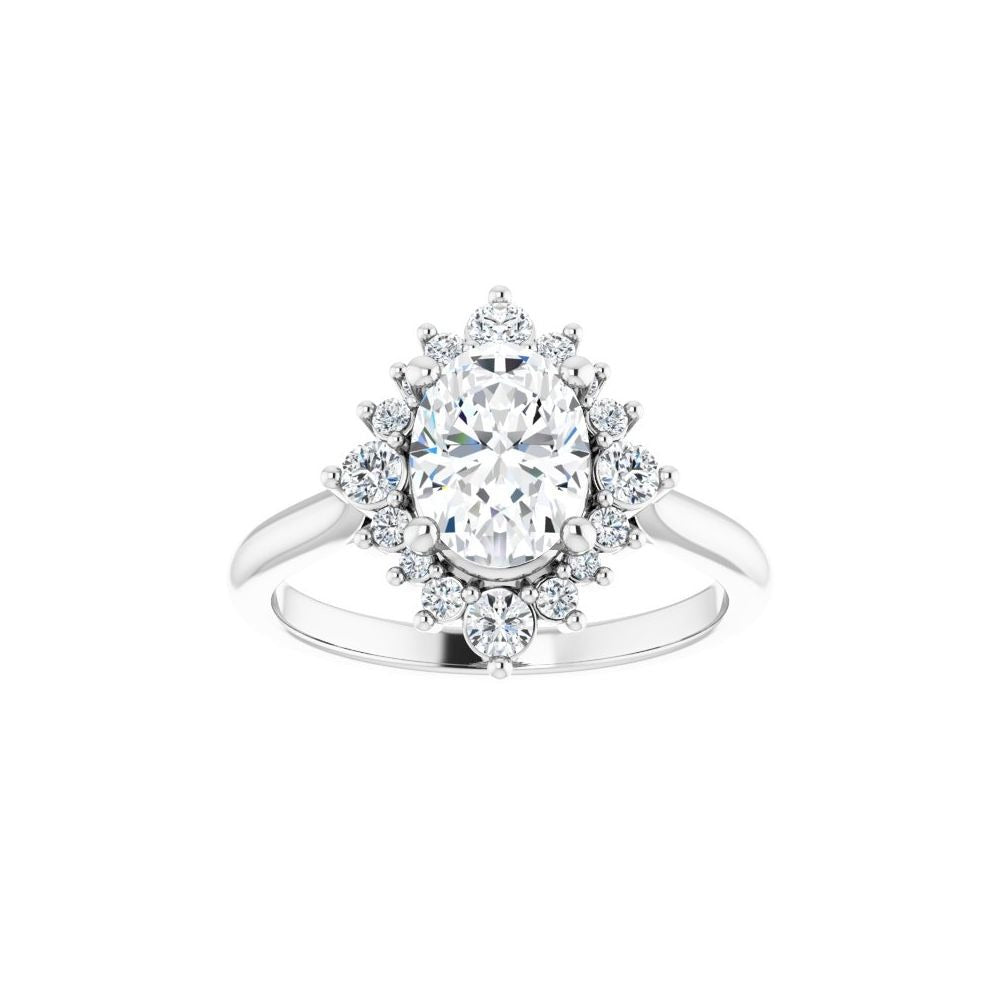 Ever & Ever 14K White Gold .33ctw Oval Tiara Halo Style Diamond Semi-Mount Engagement Ring