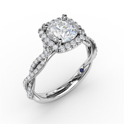 Fana 14K White Gold .40ctw Cushion Halo Style Diamond Semi-Mount Engagement Ring