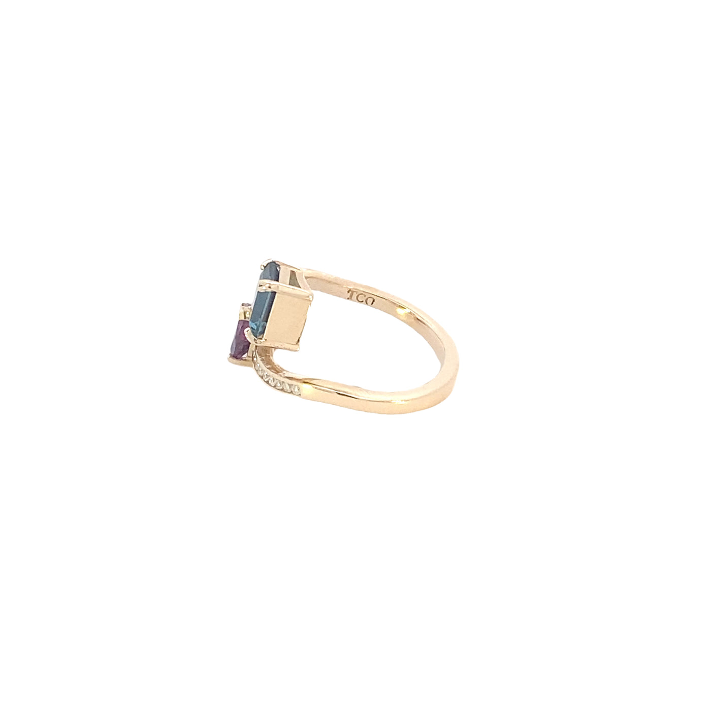 Thollot Custom Original 14K Yellow Gold 0.04ctw Bypass Style Topaz and Rhodolite Garnet Ring