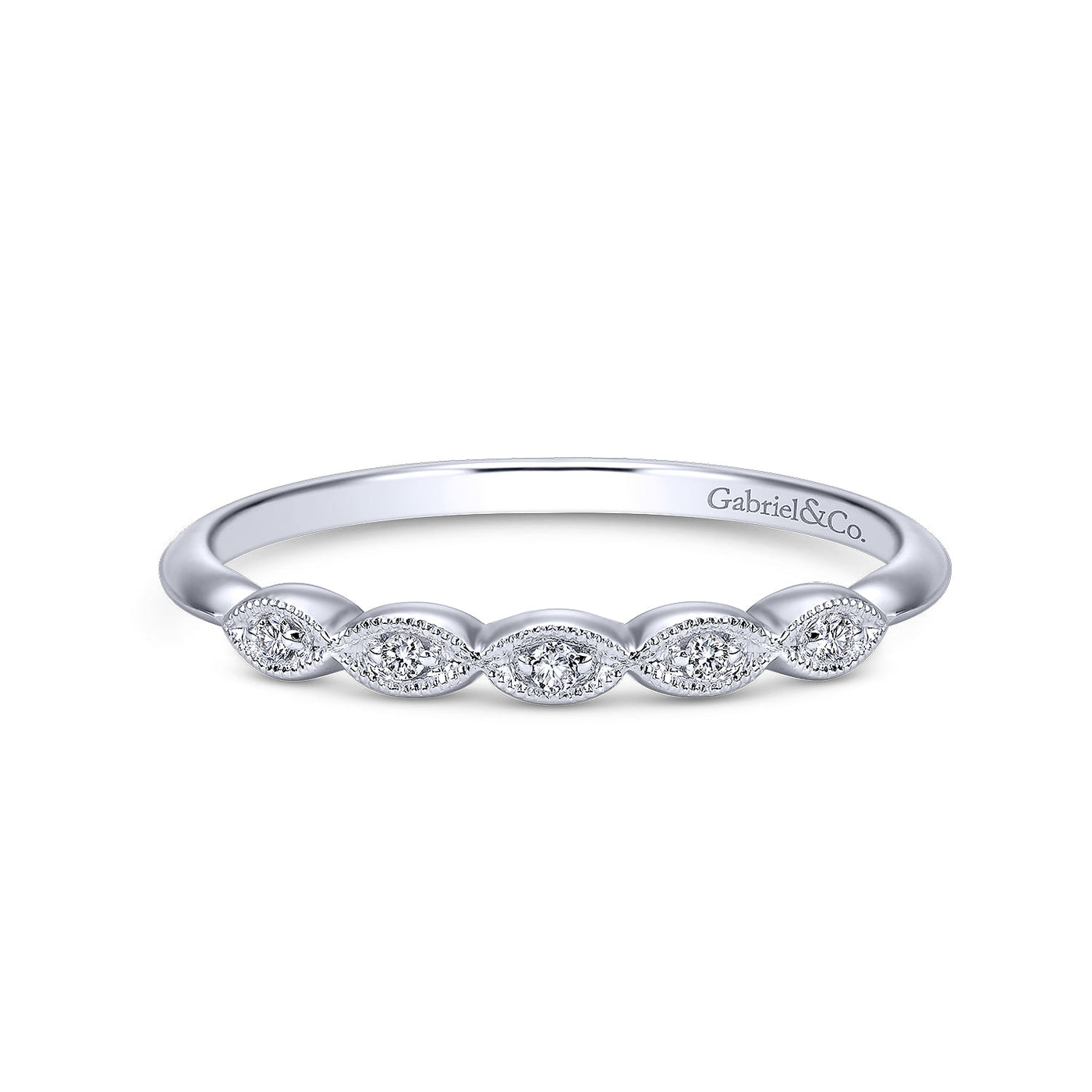 Gabriel 14K White Gold .03ctw Diamond Wedding Band