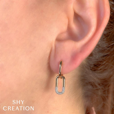 Shy Creation 14K Yellow Gold 0.16ctw Link Dangle Style Diamond Earrings