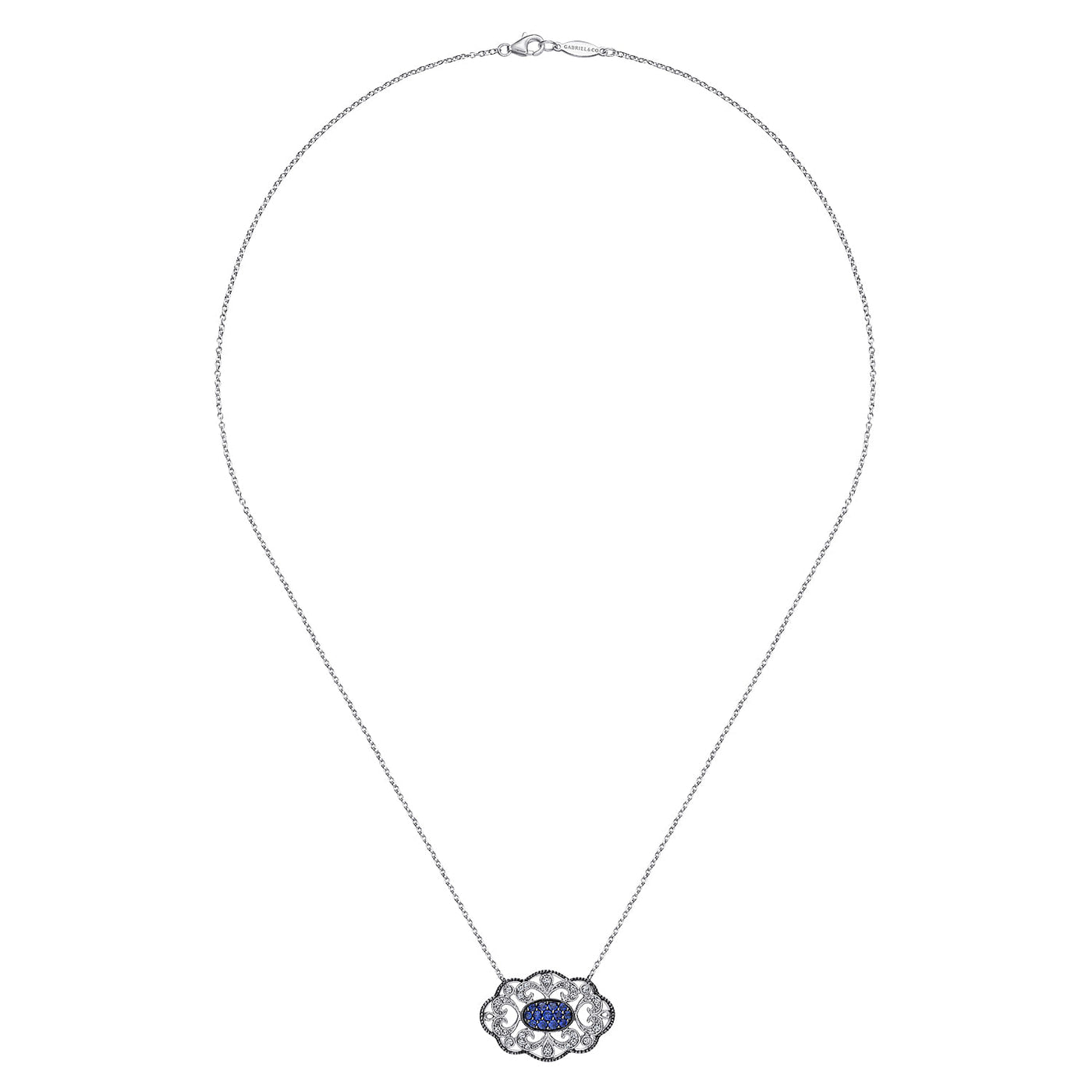 Estate Sterling Silver .50ctw Filigree Style Sapphires Necklace