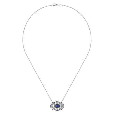 Estate Sterling Silver .50ctw Filigree Style Sapphires Necklace