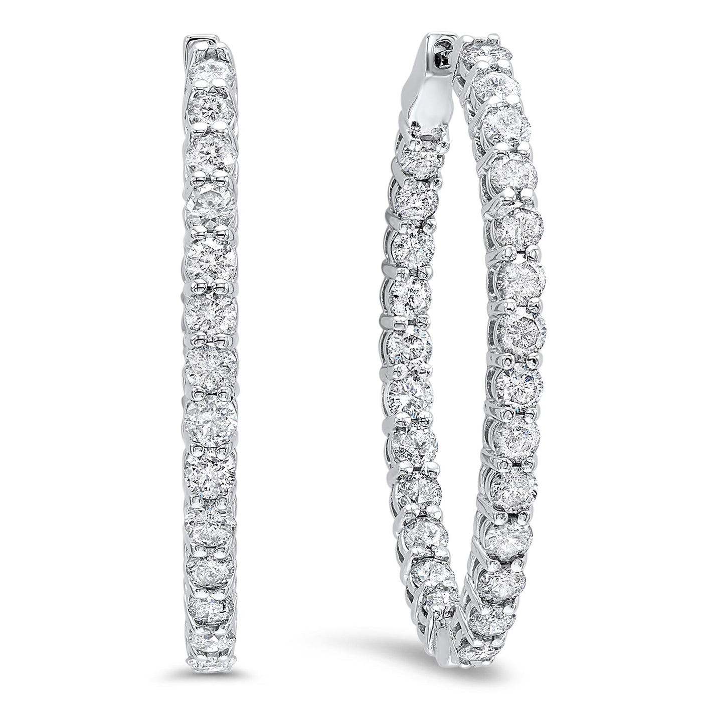 14K White Gold 2.14ctw Inside Out Round Hoop Style Diamond Earrings