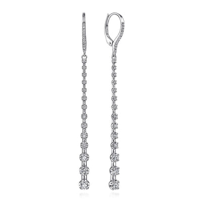 Gabriel 14K White Gold 0.91ctw Elegant Dangle Style Diamond Earrings