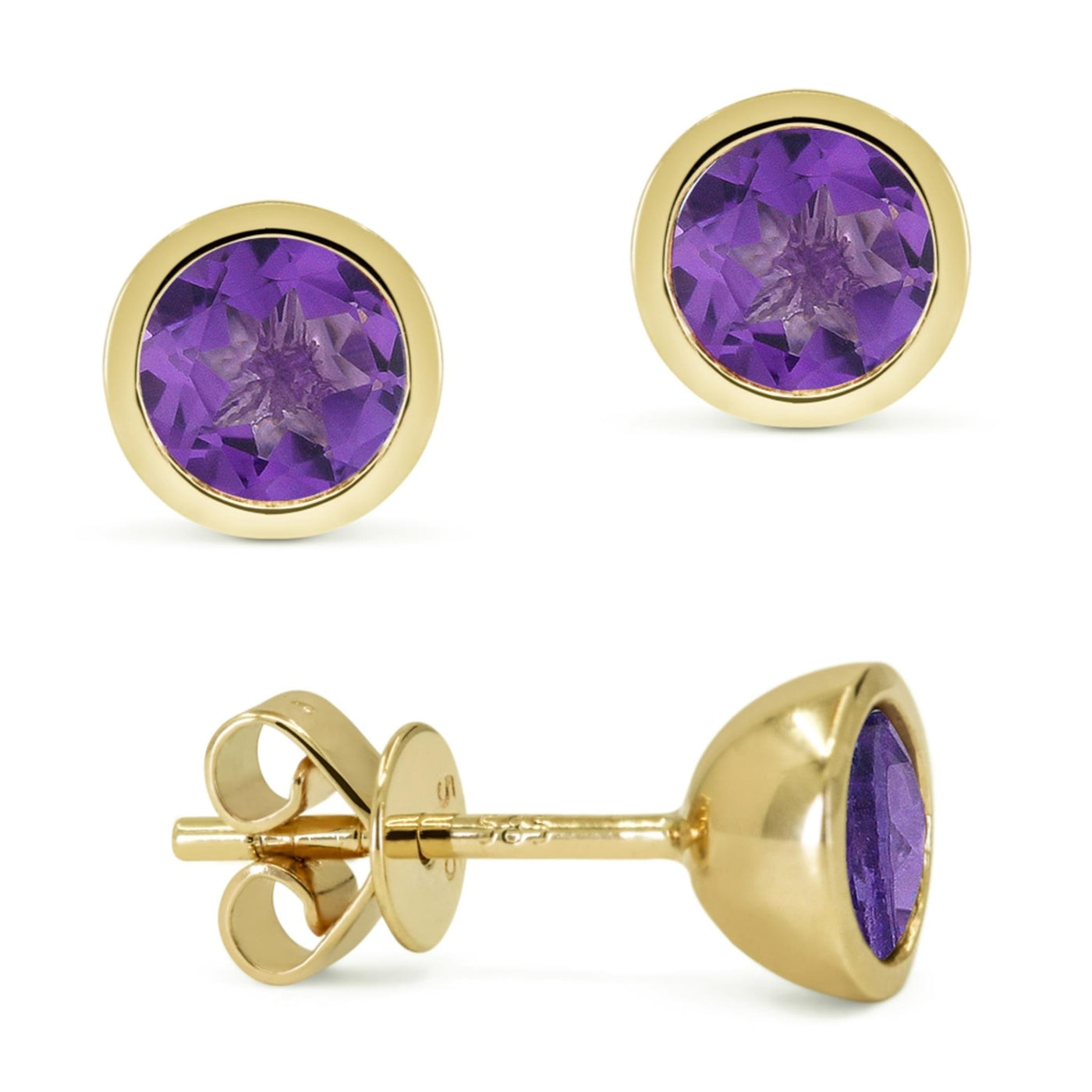 Madison L 14K Yellow Gold .93ctw Solitaire Bezel Style Round Amethysts Earrings