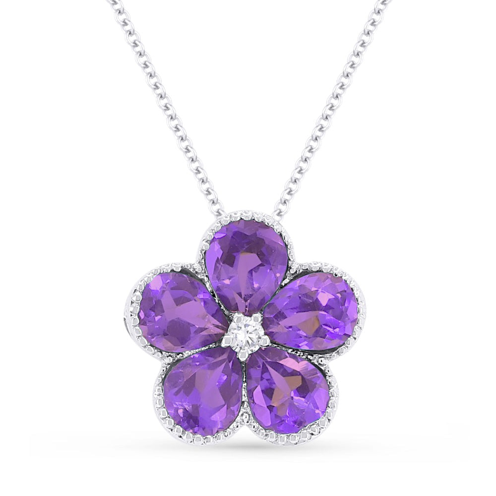 Madison L 14K White Gold .62ctw Floral Cluster Style Amethysts Necklace