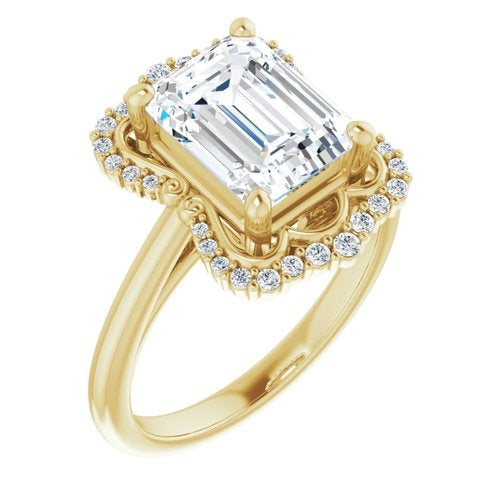 Ever & Ever 14K Yellow Gold 0.125ctw Fancy Halo Style Diamond Semi-Mount Engagement Ring