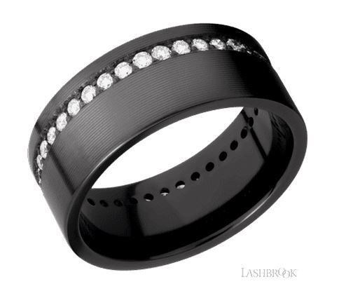 9mm Black Zirconium and Diamond Wedding Band