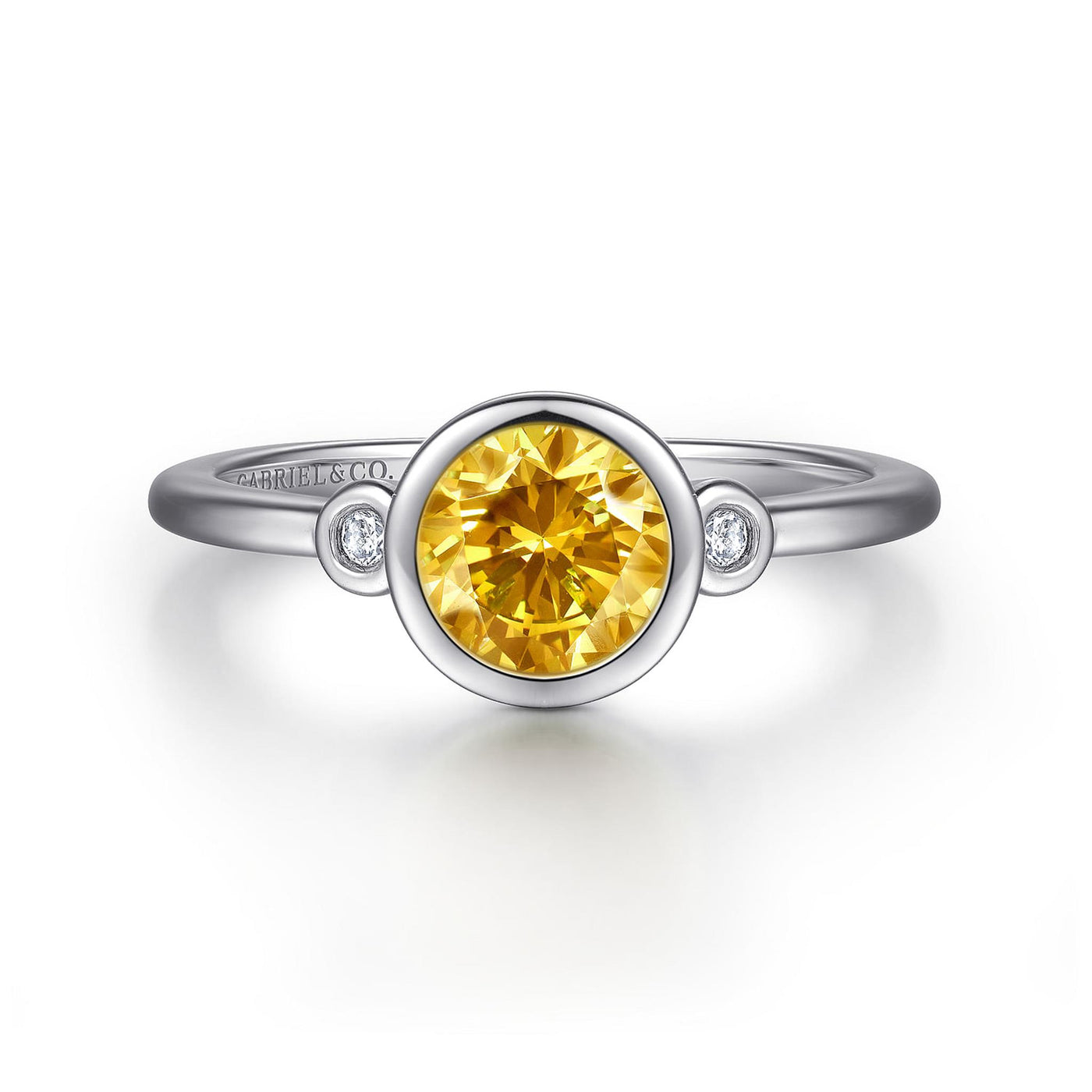 Gabriel Sterling Silver 0.66ctw Three Stone Style Citrine and Diamonds Ring